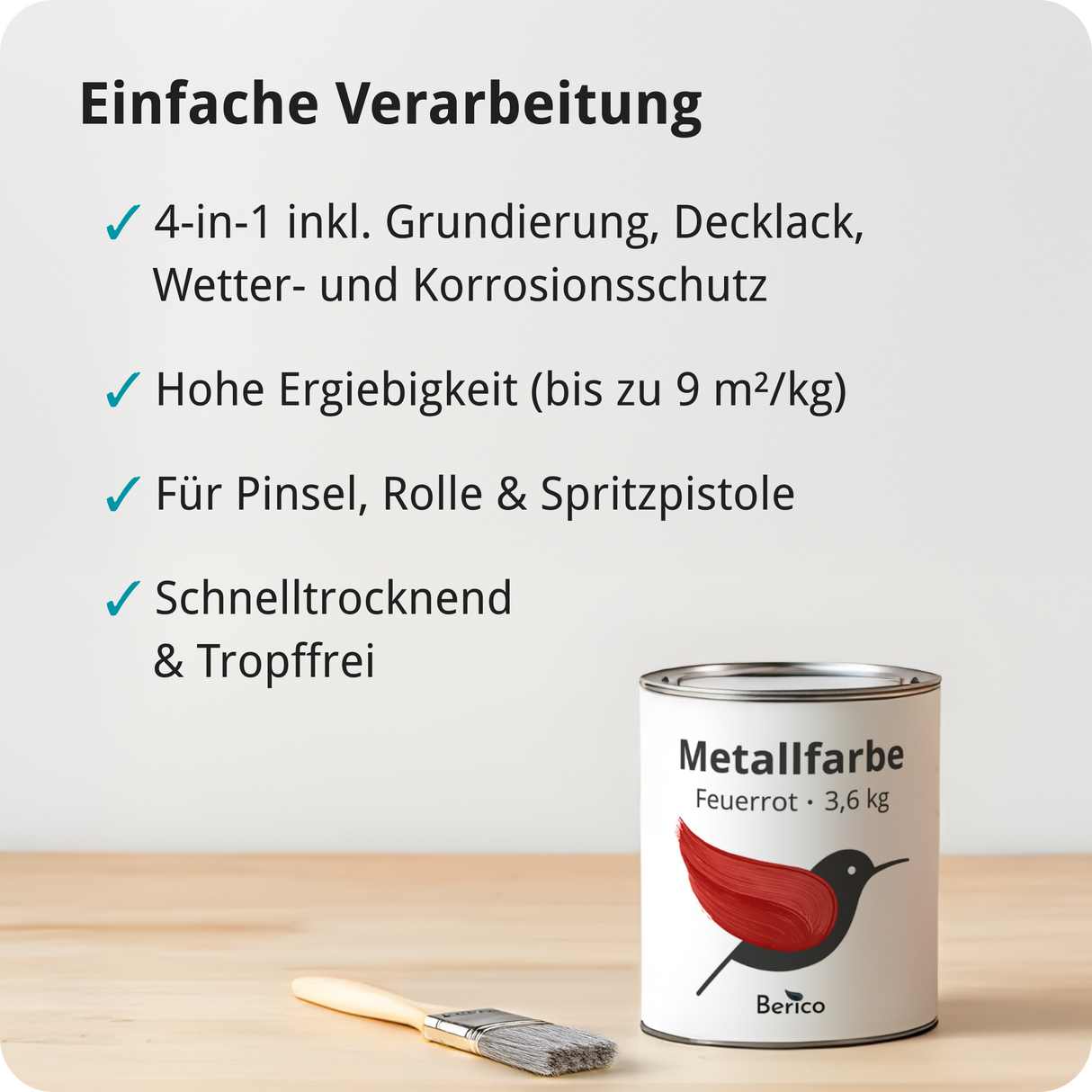 BERICO Metallfarbe: geruchsarmer und stark haftender 4-in-1 Lack