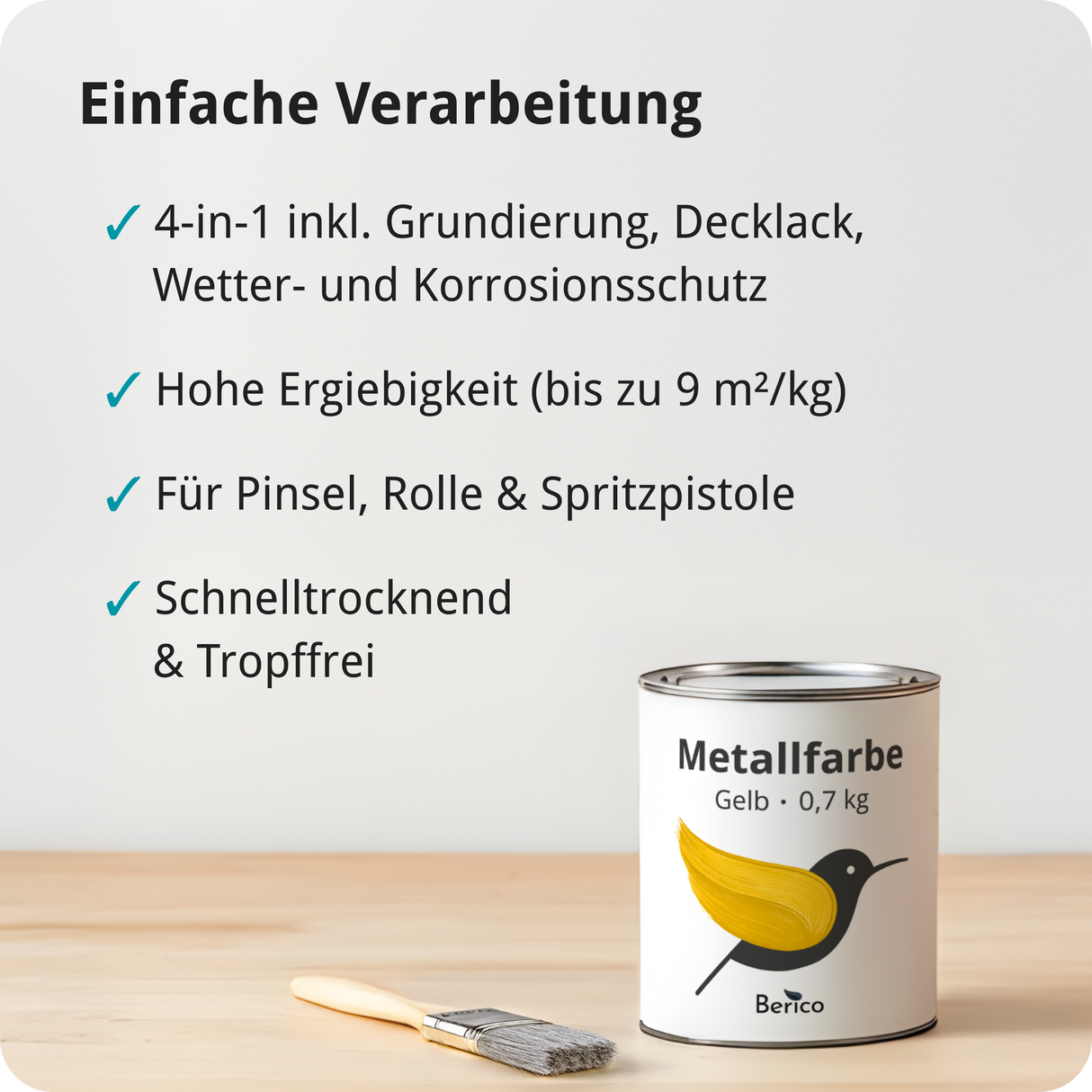 BERICO Metallfarbe: geruchsarmer und stark haftender 4-in-1 Lack