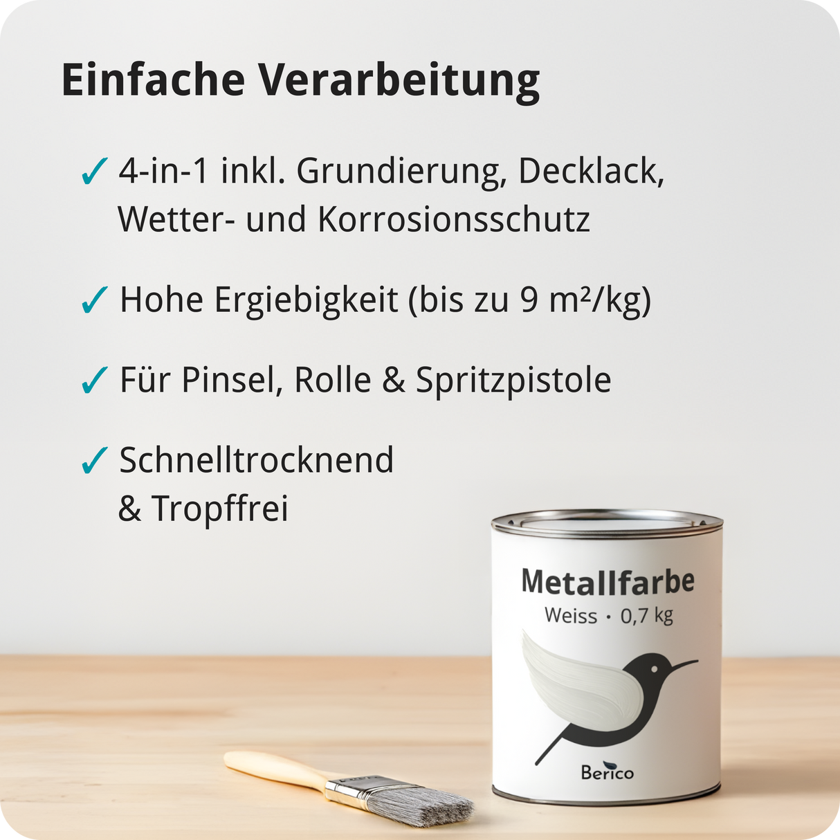 BERICO Metallfarbe: geruchsarmer und stark haftender 4-in-1 Lack