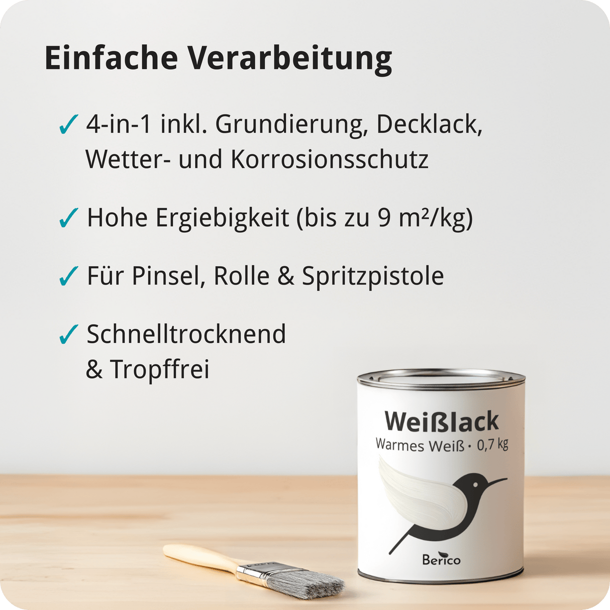 Berico Weisslack - Der universelle Weisslack für Innen und Außen - Warmes Weiss / Reinweiss 3.6 kg - Berico Farben