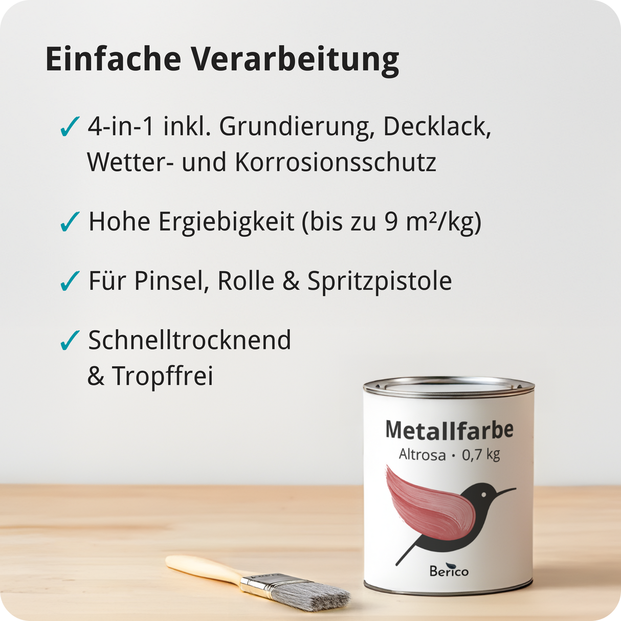 BERICO Metallfarbe: geruchsarmer und stark haftender 4-in-1 Lack