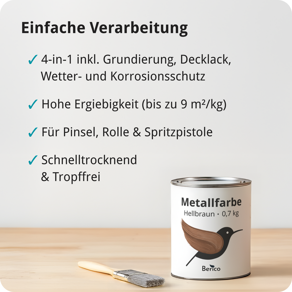 BERICO Metallfarbe: geruchsarmer und stark haftender 4-in-1 Lack