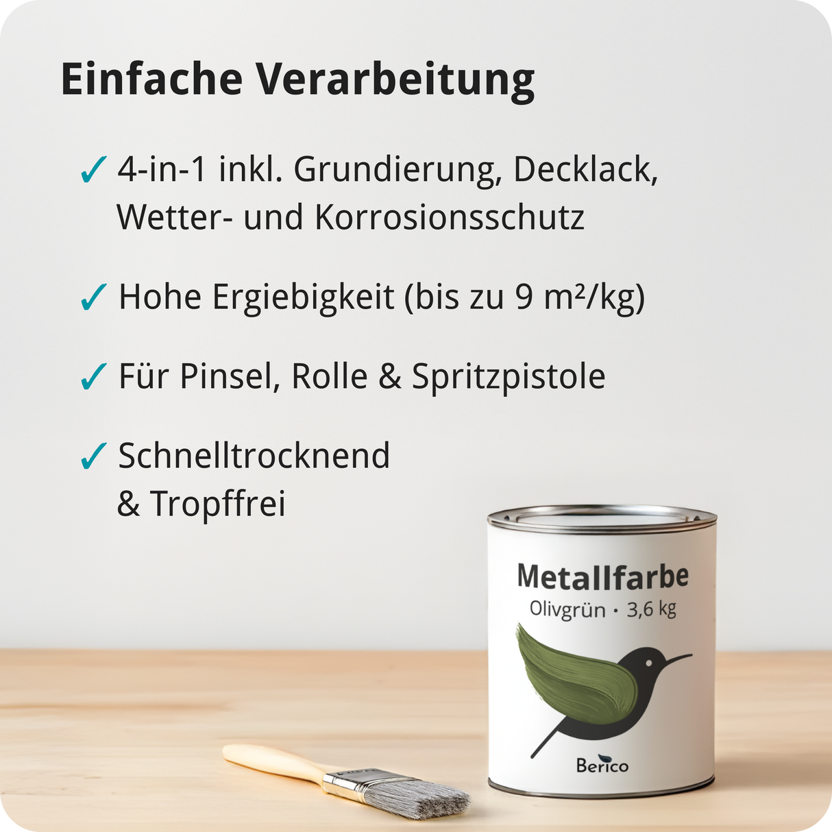 BERICO Metallfarbe: geruchsarmer und stark haftender 4-in-1 Lack