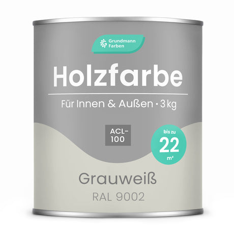 GRUNDMANN Holzfarbe & Wetterschutzfarbe: 3 - in - 1 Holzanstrich inkl. Grundierung - RAL 9002 – Grauweiß 0.7 Kg - Berico Farben