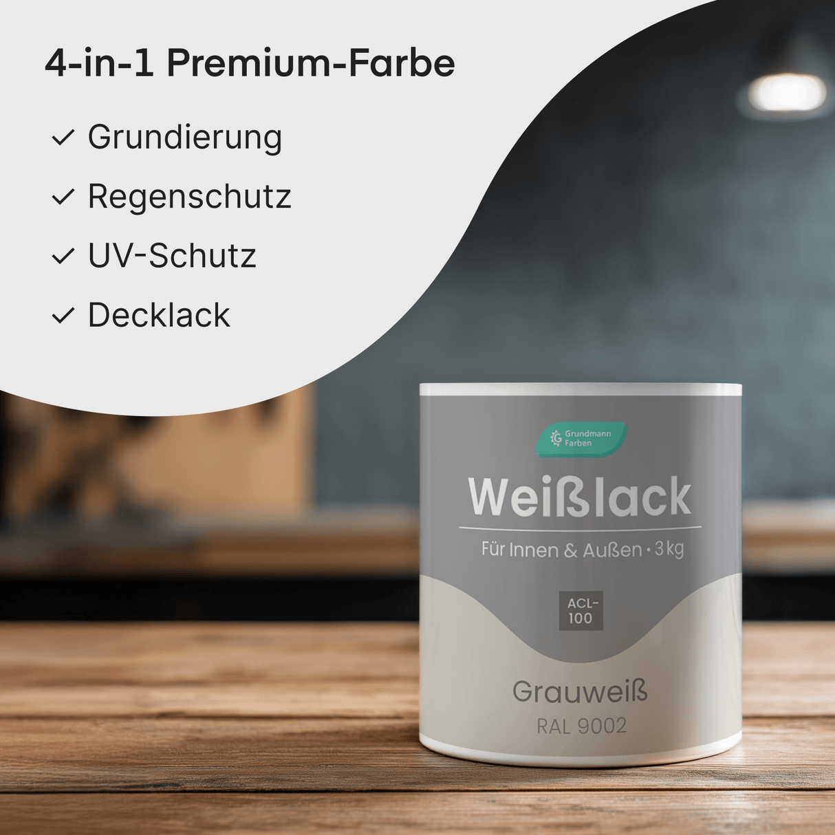 GRUNDMANN Premium 4 - in - 1 Weisslack: Für Fenster, Türen und Möbel - 0.7 Kg RAL 9002 – Grauweiß - Berico Farben