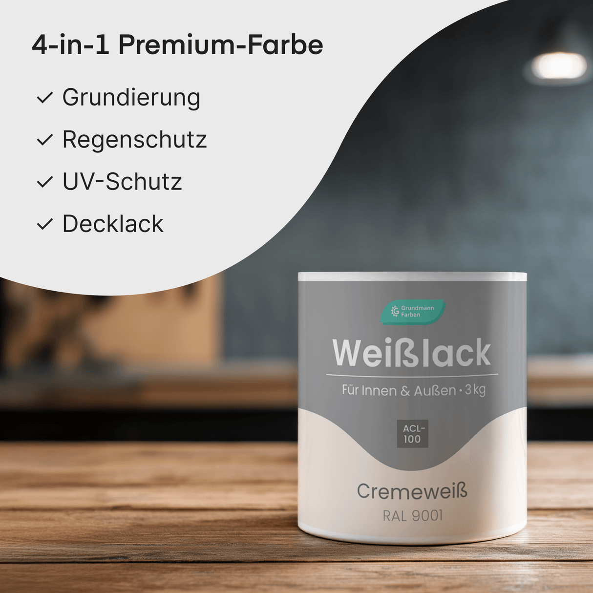 GRUNDMANN Premium 4 - in - 1 Weisslack: Für Fenster, Türen und Möbel - 0.7 Kg RAL 9002 – Grauweiß - Berico Farben