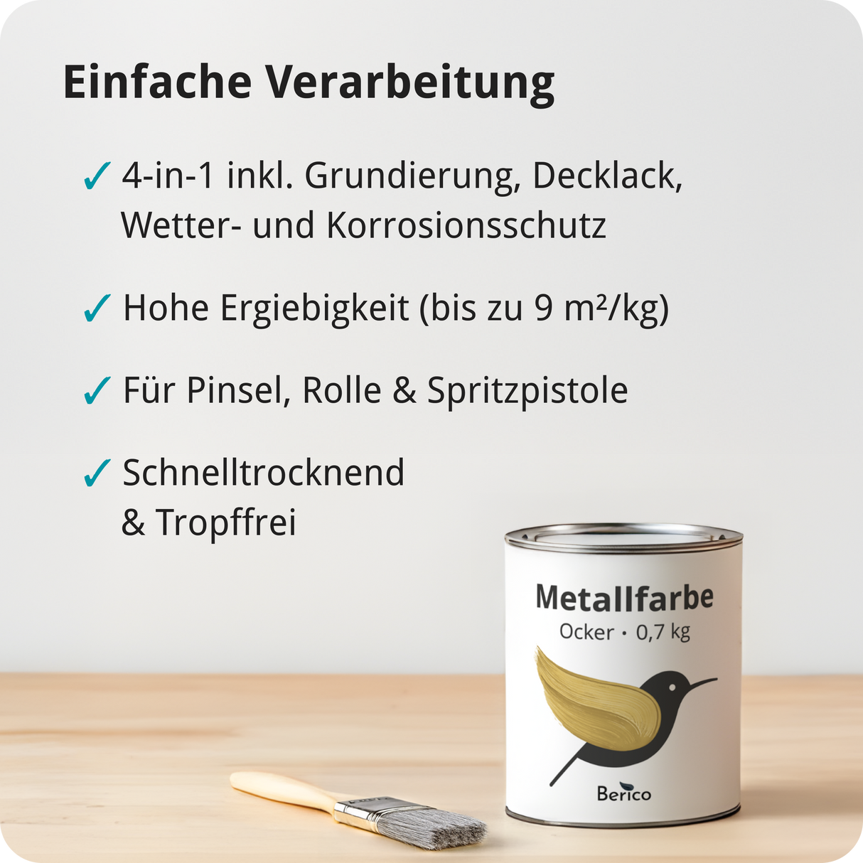 BERICO Metallfarbe: geruchsarmer und stark haftender 4-in-1 Lack