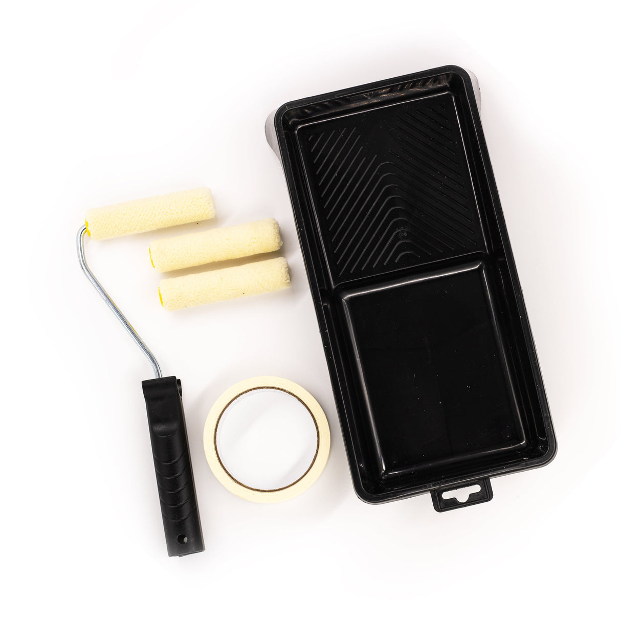 BERICO Lackierrolle mit Kurzflorwalzen - Lackierbügel + 3 x Kurzflorwalze + Farbwanne + Kreppband - Berico Farben