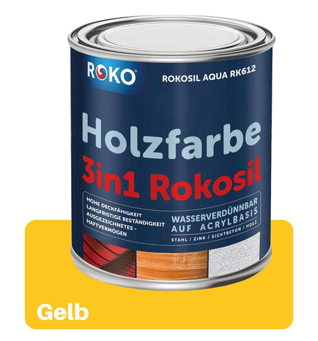 ROKO Holzfarbe: Dauerschutz für Innen und Außen - 0.7 Kg Gelb - Berico Farben