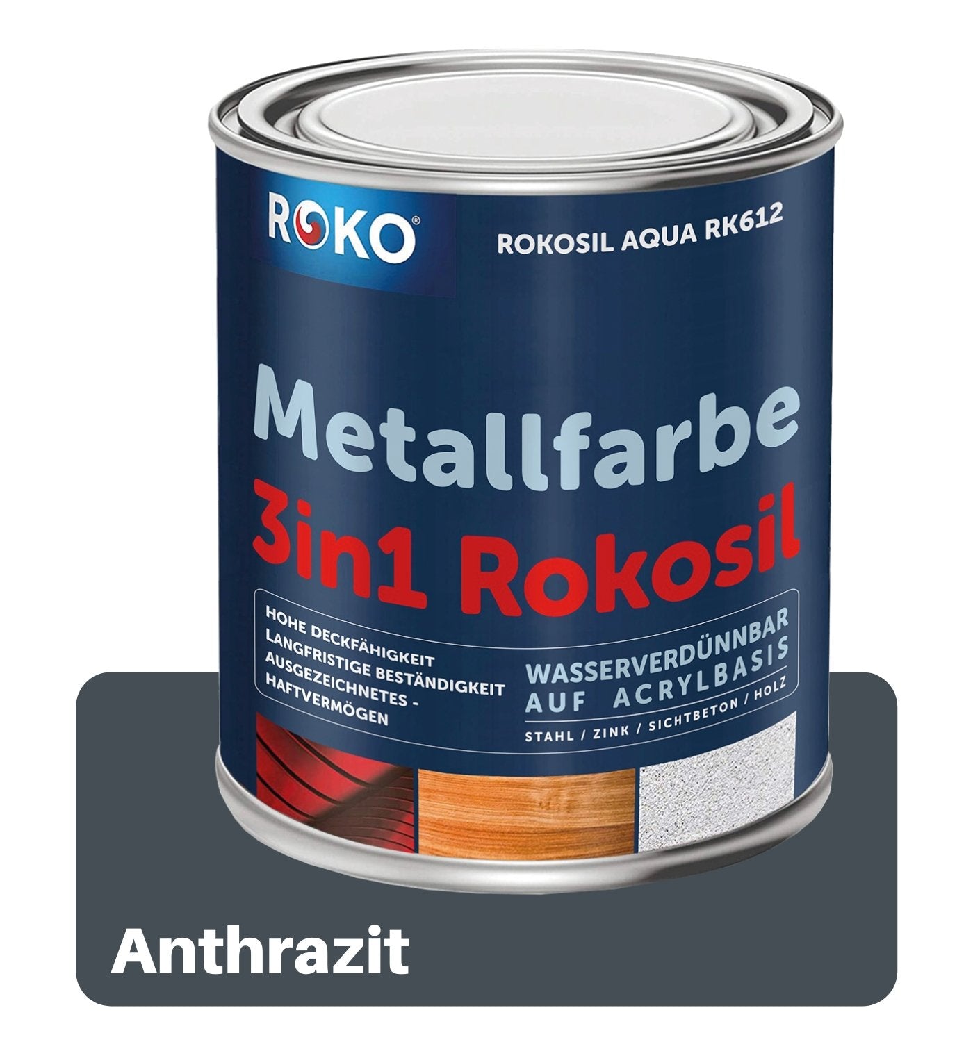 ROKO Metallfarbe: 3-in-1 inkl. Grundierung und Rostschutz - 0.7 Kg Anthrazit - Berico Farben