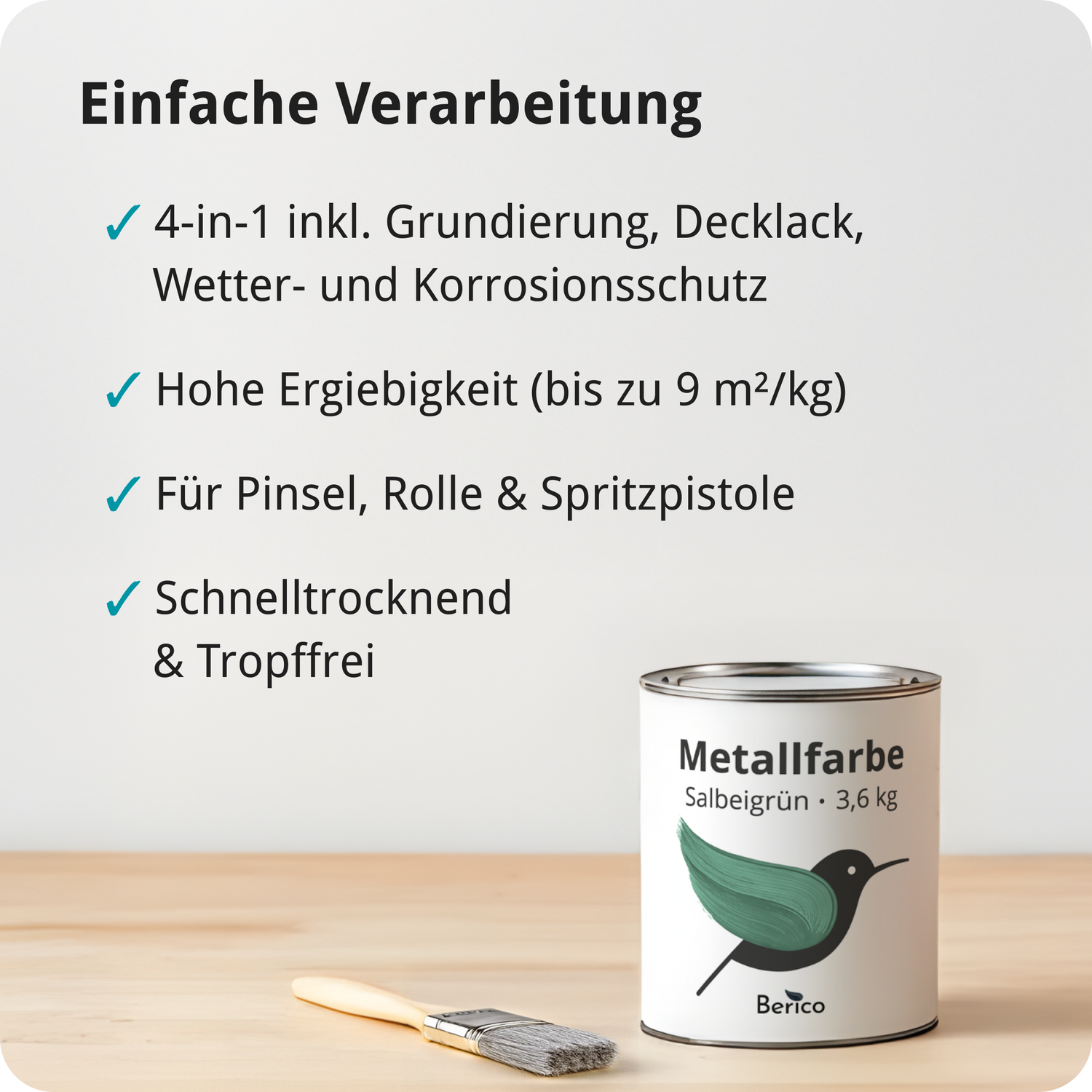 BERICO Metallfarbe: geruchsarmer und stark haftender 4-in-1 Lack