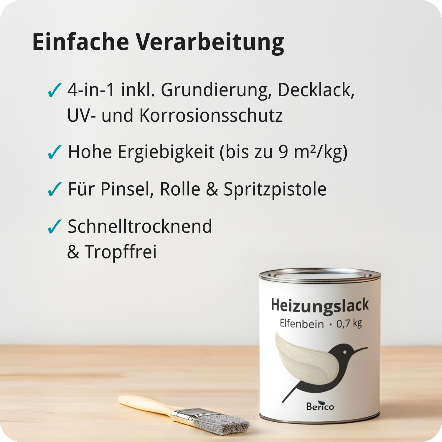 Berico Heizkörperlack - Die Heizungsfarbe auch für Kupferrohre - Warmes Weiss / Reinweiss 0.7 kg - Berico Farben