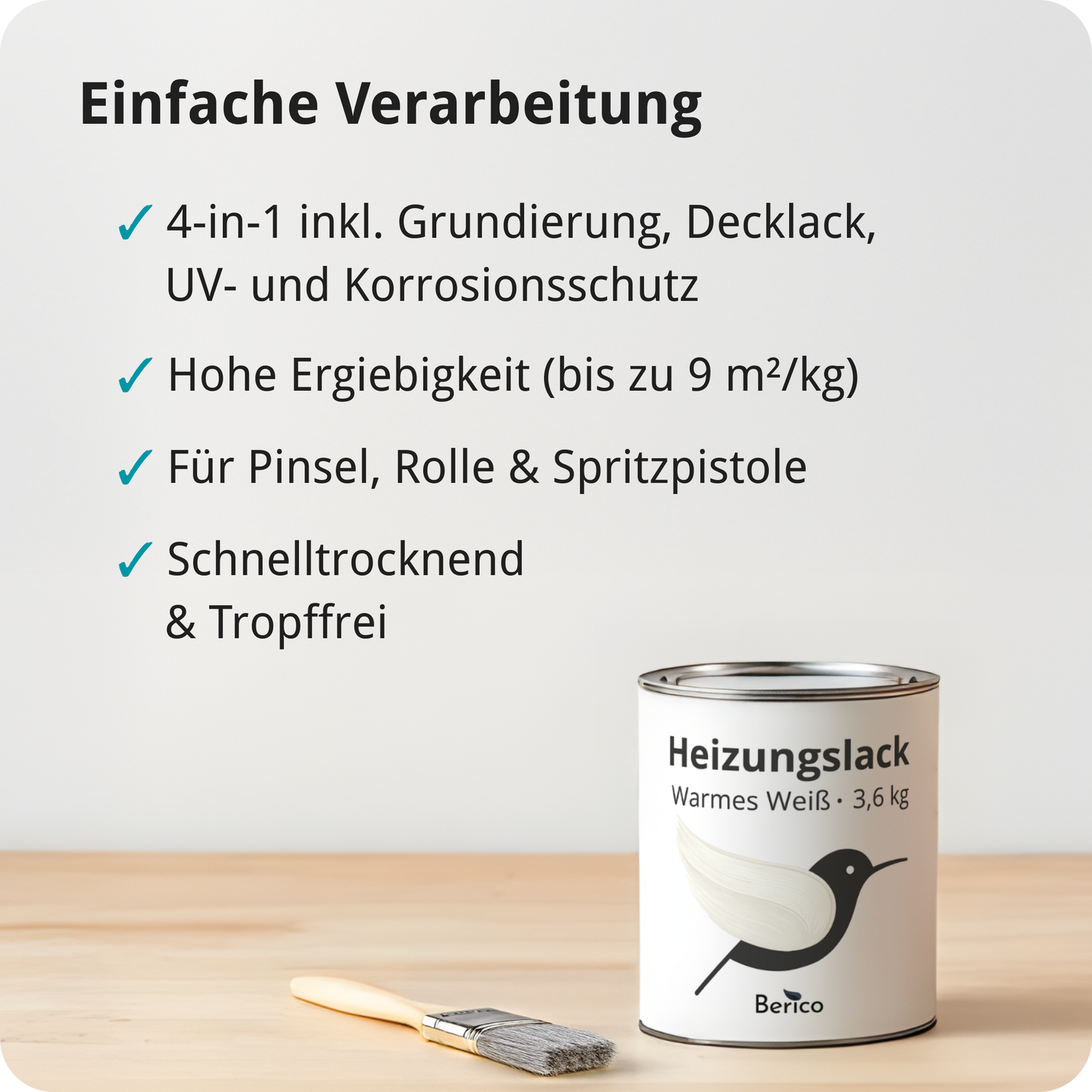 Berico Heizkörperlack - Die Heizungsfarbe auch für Kupferrohre - Warmes Weiss / Reinweiss 0.7 kg - Berico Farben