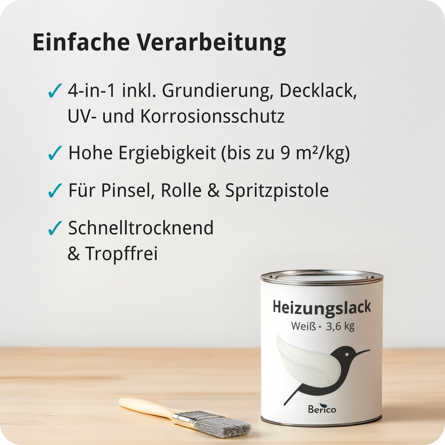 Berico Heizkörperlack - Die Heizungsfarbe auch für Kupferrohre - Warmes Weiss / Reinweiss 0.7 kg - Berico Farben