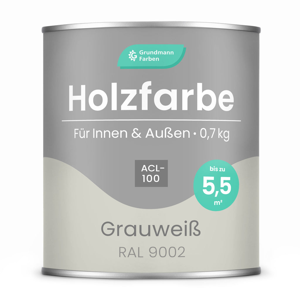 GRUNDMANN Holzfarbe & Wetterschutzfarbe: 3 - in - 1 Holzanstrich inkl. Grundierung - RAL 9002 – Grauweiß 0.7 Kg - Berico Farben