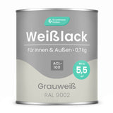 GRUNDMANN Premium Weisslack: Für Fenster, Türen und Möbel - 0.7 Kg RAL 9002 – Grauweiss - Berico Farben