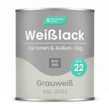 GRUNDMANN Premium Weisslack: Für Fenster, Türen und Möbel - 0.7 Kg RAL 9002 – Grauweiss - Berico Farben