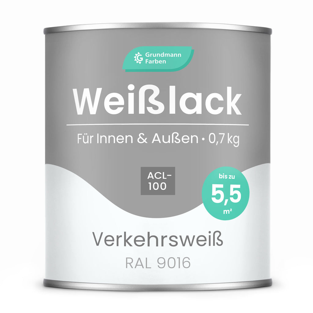 GRUNDMANN Premium Weisslack: Für Fenster, Türen und Möbel - 0.7 Kg RAL 9016 – Verkehrsweiss: Modernes, helles Weiss - Berico Farben