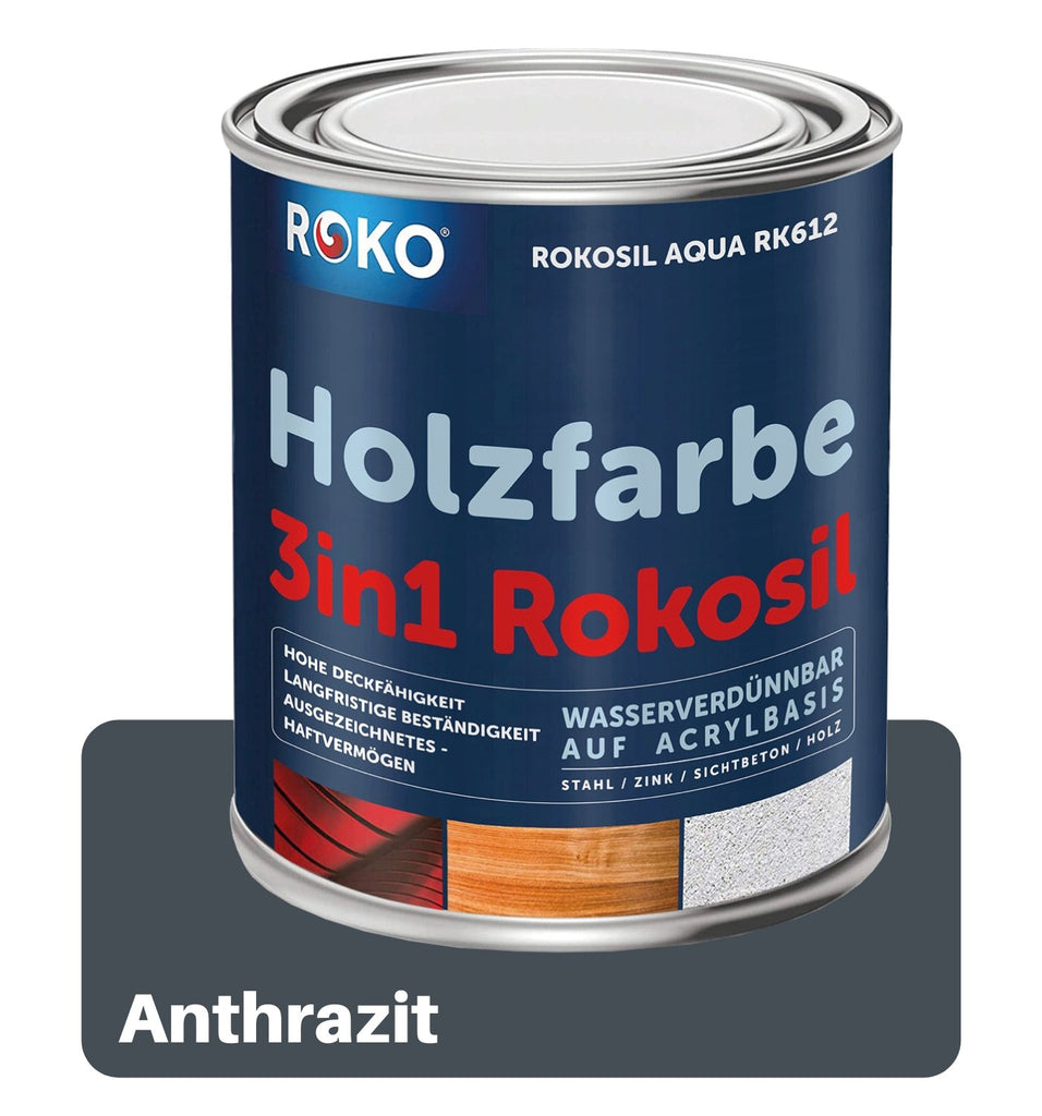 ROKO Holzfarbe: Dauerschutz für Innen und Außen - 0.7 Kg Anthrazit - Berico Farben