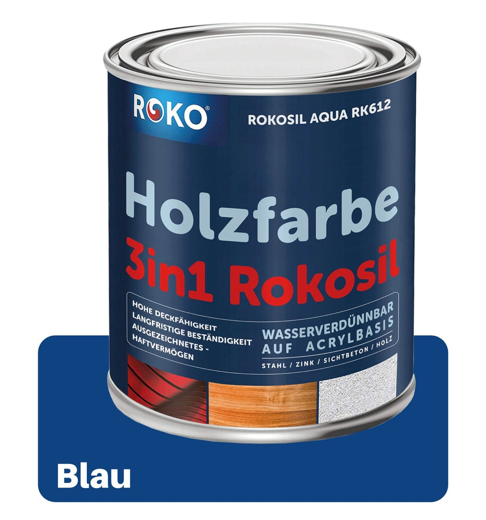 ROKO Holzfarbe: Dauerschutz für Innen und Außen - 0.7 Kg Blau - Berico Farben