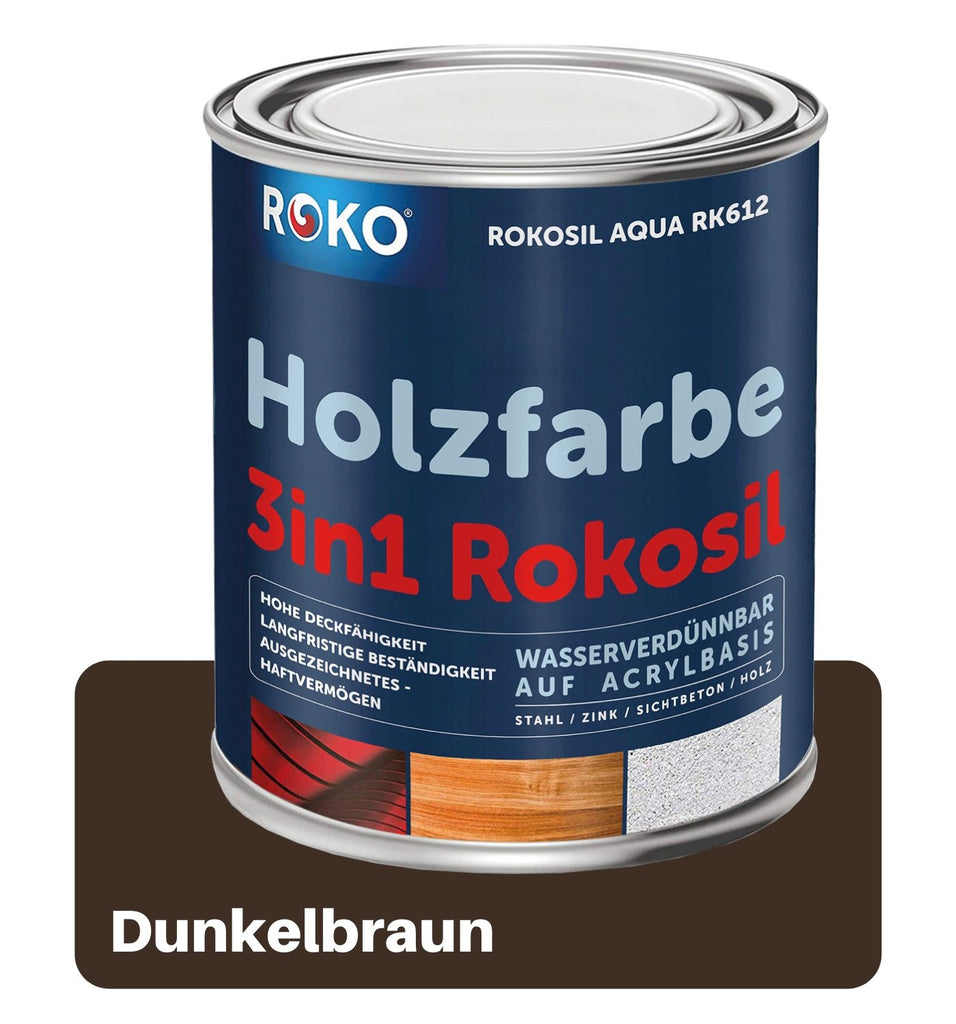 ROKO Holzfarbe: Dauerschutz für Innen und Außen - 0.7 Kg Dunkelbraun - Berico Farben