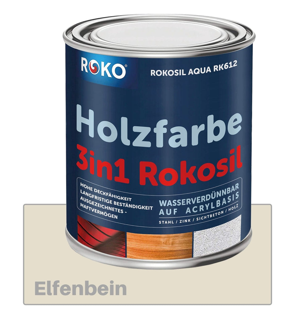 ROKO Holzfarbe: Dauerschutz für Innen und Außen - 0.7 Kg Elfenbein - Berico Farben