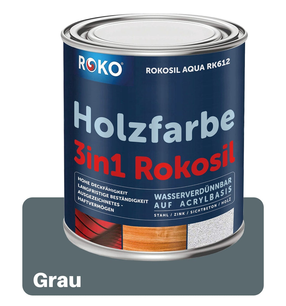 ROKO Holzfarbe: Dauerschutz für Innen und Außen - 0.7 Kg Grau - Berico Farben