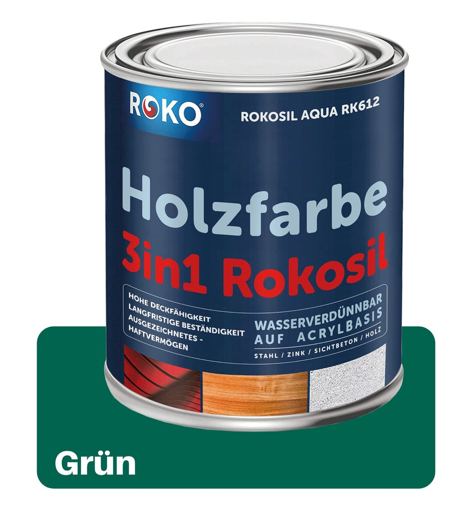ROKO Holzfarbe: Dauerschutz für Innen und Außen - 0.7 Kg Grün - Berico Farben