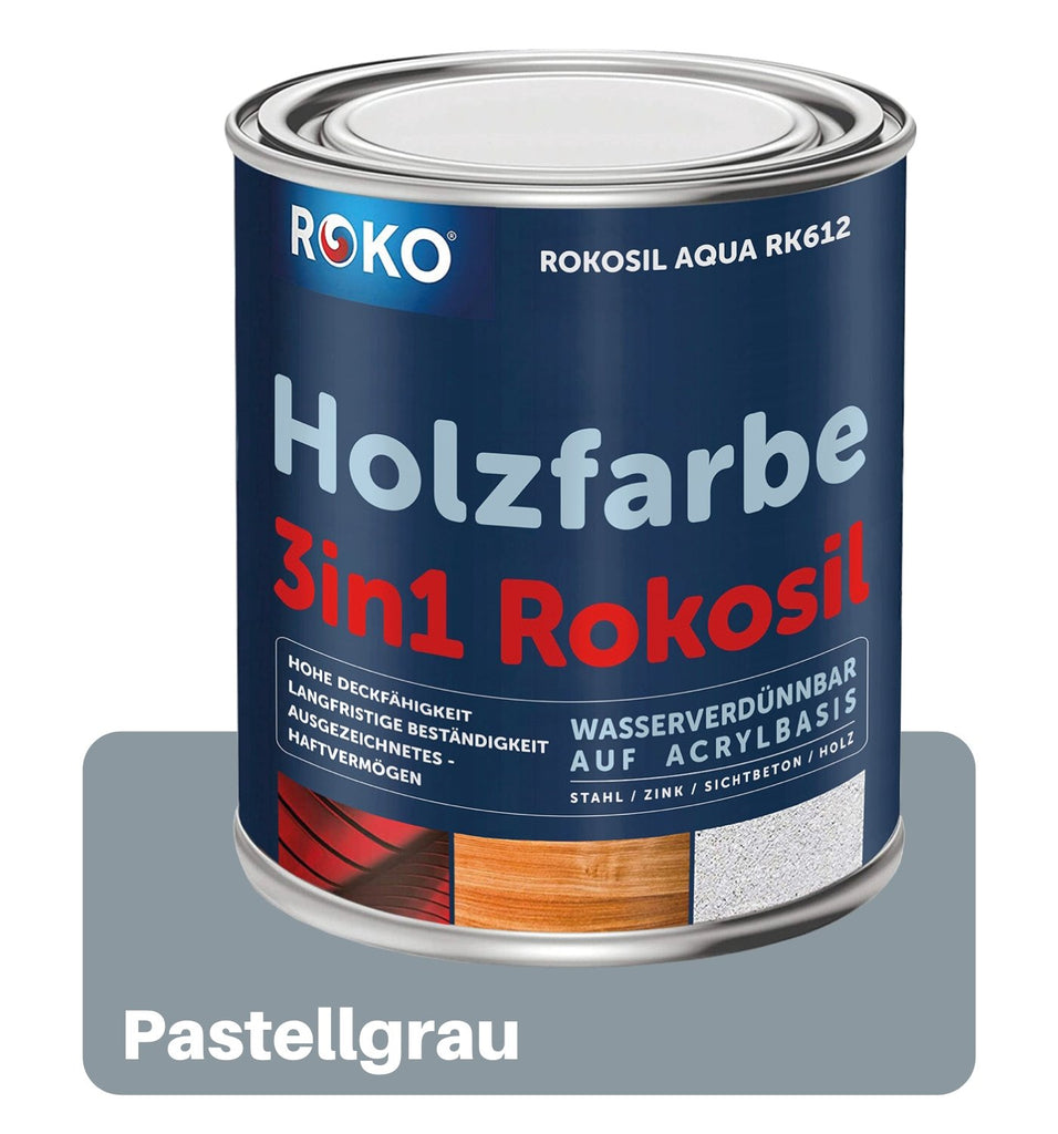 ROKO Holzfarbe: Dauerschutz für Innen und Außen - 0.7 Kg Pastellgrau - Berico Farben