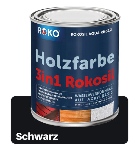 ROKO Holzfarbe: Dauerschutz für Innen und Außen - 0.7 Kg Schwarz - Berico Farben
