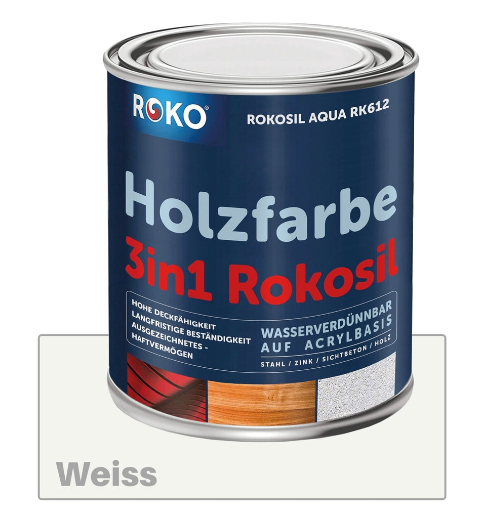 ROKO Holzfarbe: Dauerschutz für Innen und Außen - 0.7 Kg Weiss - Berico Farben