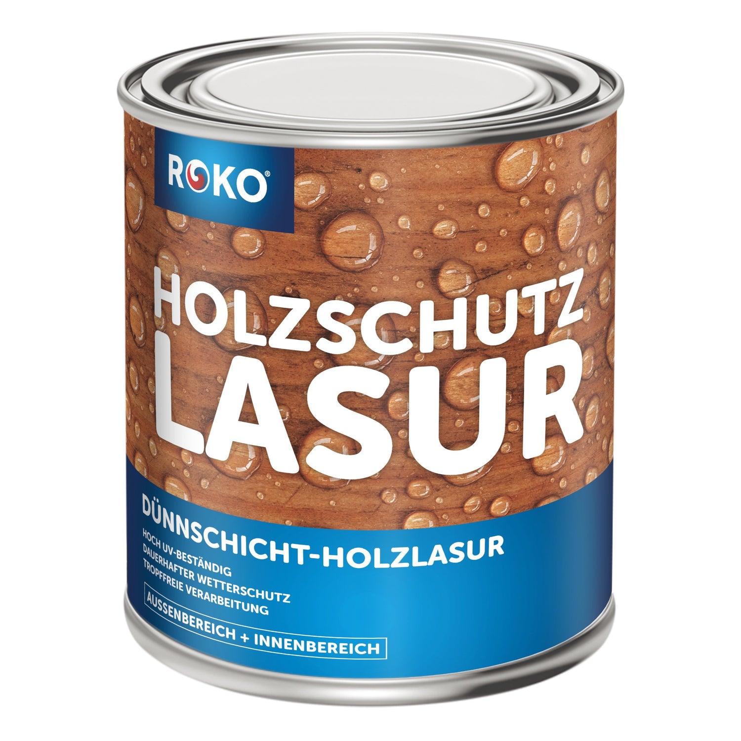 ROKO Holzlasur - Premium Lasur für Innen und Außen - Dauerhafter Wetter- und UV-Schutz - Blau 0.75 Liter - Berico Farben