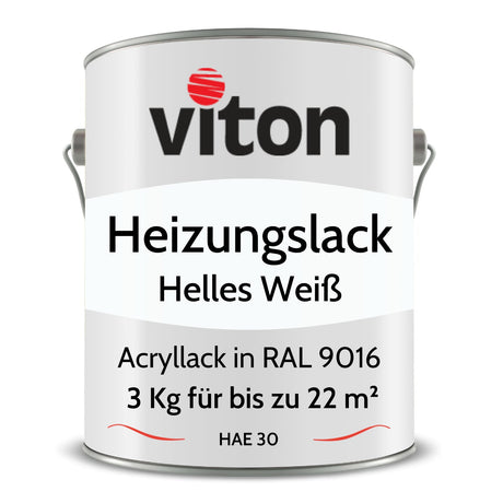 VITON Heizkörperlack - Hitzebeständig und Vergilbungsfrei - RAL 9016 – Verkehrsweiss 3 kg - Berico Farben
